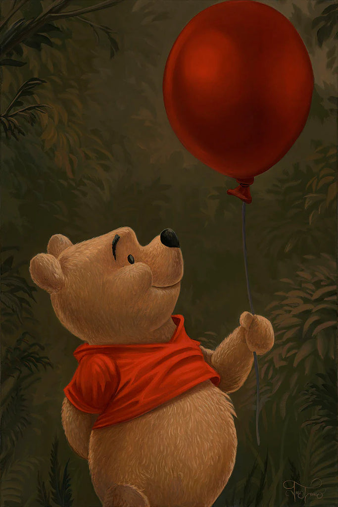 Winnie The Pooh and His Red Balloon Sweet Content Teddy Bear Disney Fine Art Giclée on Canvas by Jared Franco