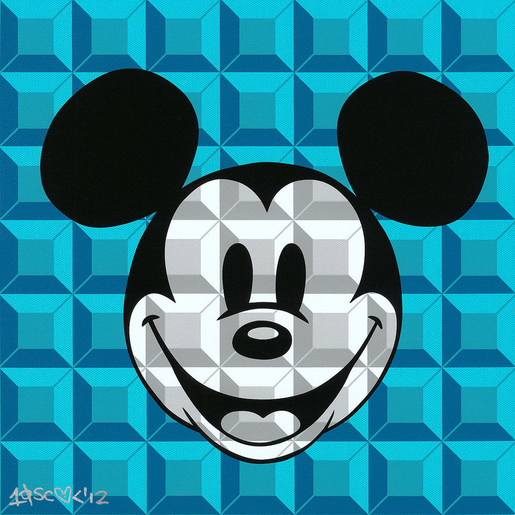 8-Bit Block Mickey Aqua Disney Fine Art Serigraph on Canvas by Tennessee Loveless