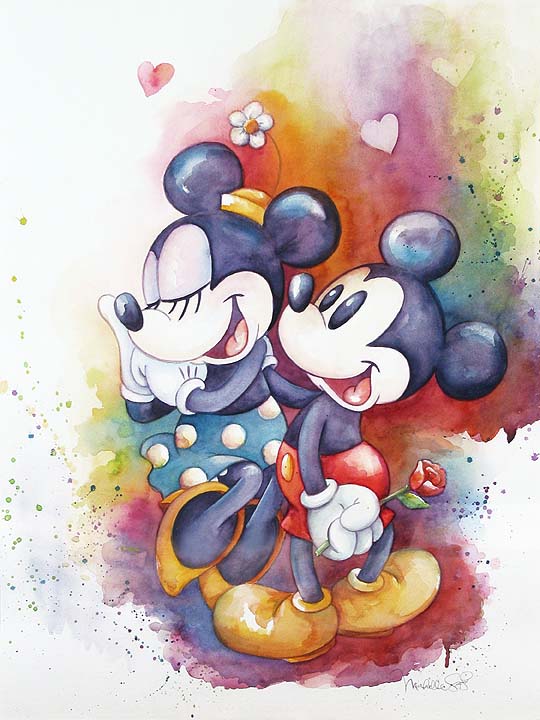 A Rose for Minnie Mickey In Love Disney Fine Art Giclée on Canvas by Michelle St. Laurent
