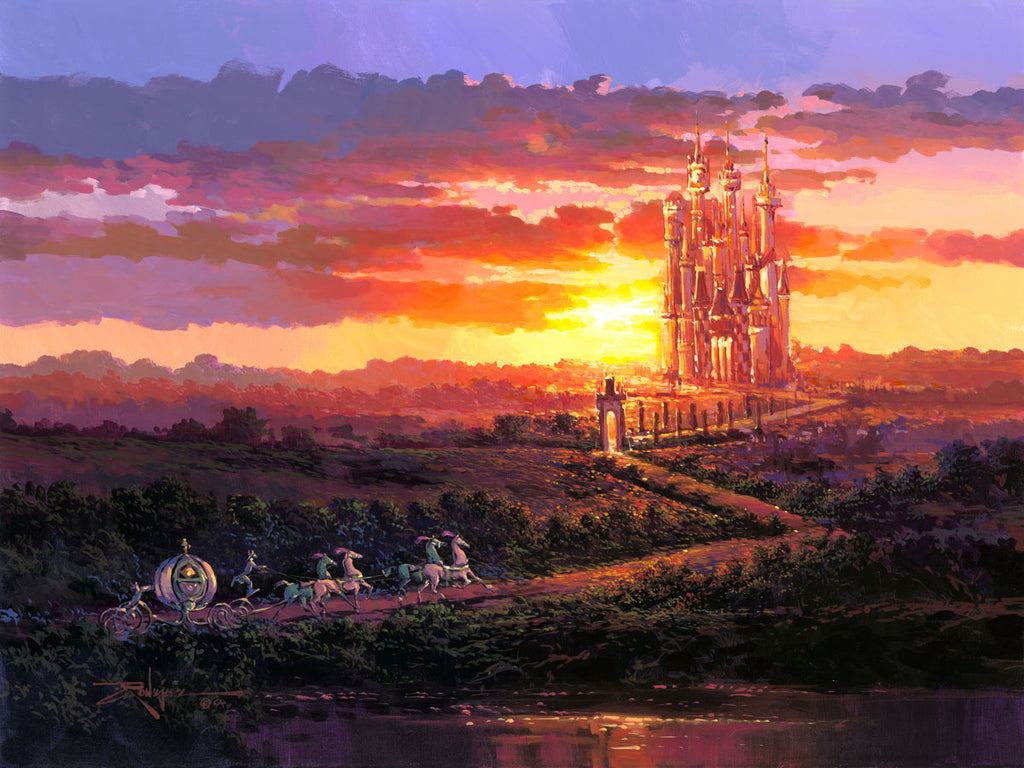 Cinderella's Carriage Sunset on Prince Charming's Castle Disney Fine Art Giclée on Canvas by Rodel Gonzalez