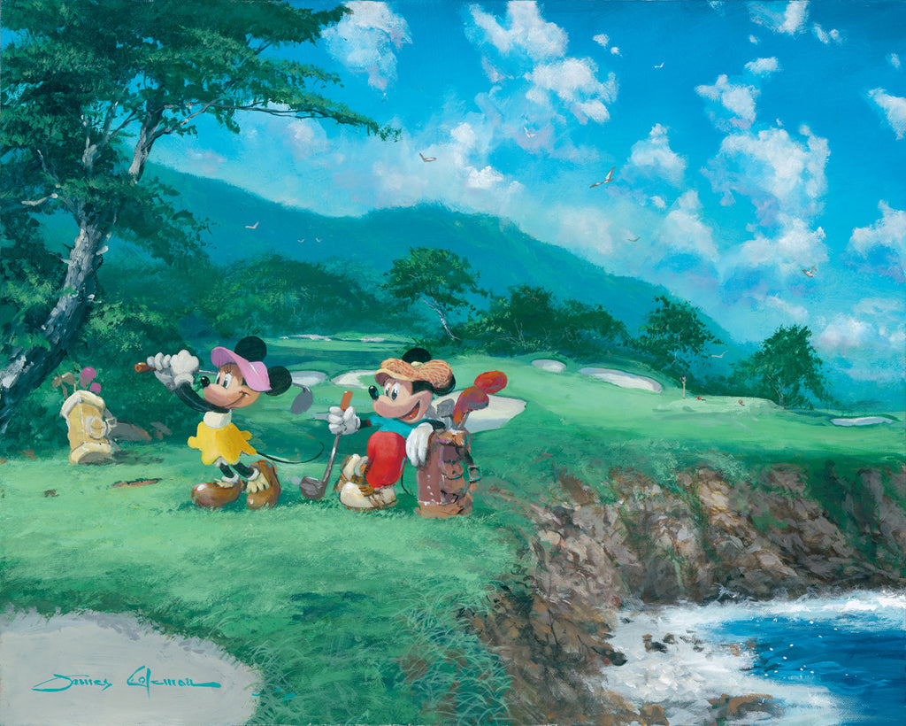 Mickey and Minnie Mouse Golf at the Beach Disney Fine Art Giclée on Canvas by James Coleman