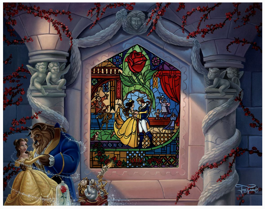 Beauty and The Beast Castle Stained Glass Window Belle Disney Fine Art Giclée on Canvas by Jared Franco