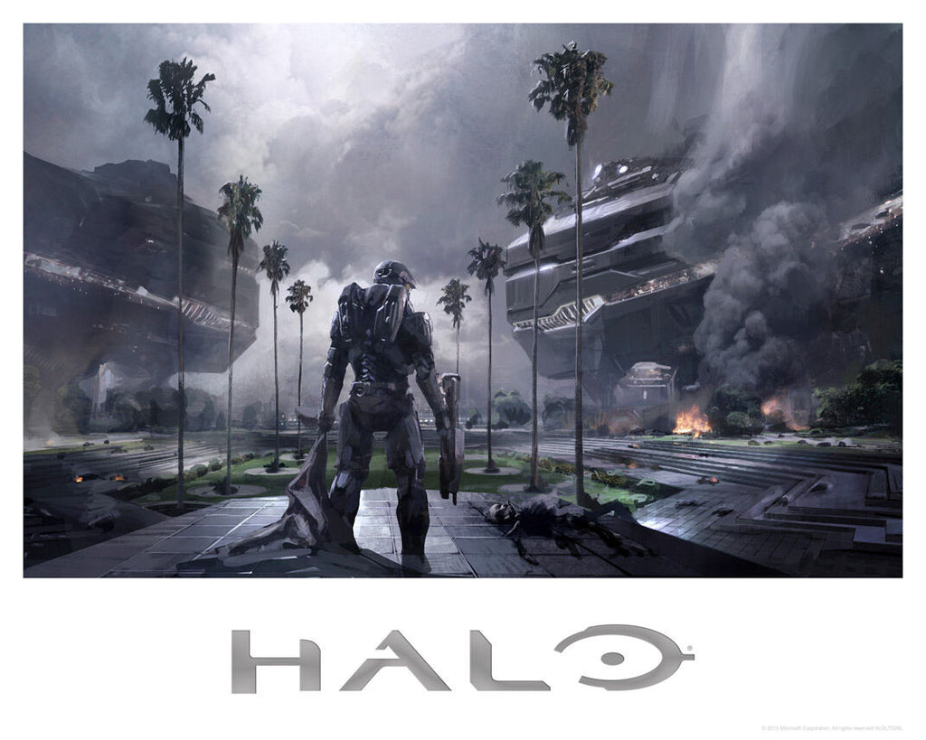 Halo Military Sci-Fi Burning Destruction Gray Smoke Fine Art Lithograph Print