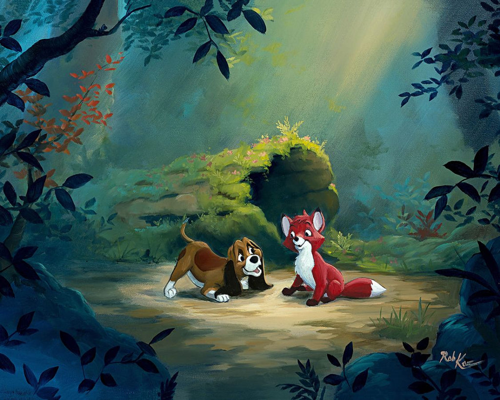 The Fox and the Hound New Friends Copper Meets Tod Disney Fine Art Giclée on Canvas by Rob Kaz