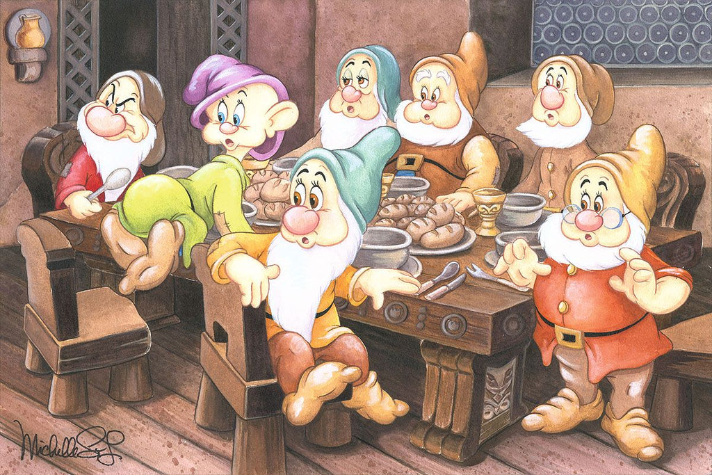 Snow White and the Seven Dwarfs Ready for Supper Dinner Table Disney Fine Art Giclée on Canvas by Michelle St. Laurent