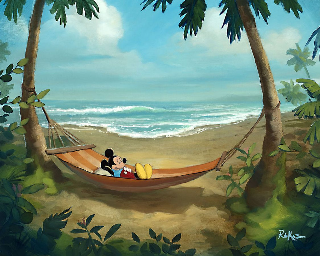 Mickey Mouse Beach Hammock Nap Rest and Relaxation Disney Fine Art Giclée on Canvas by Rob Kaz