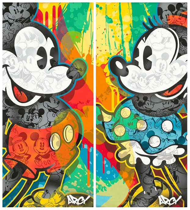 Mickey and Minnie Mouse Cartoon Couple Classic Animation Icons Disney 100 Fine Art Giclées on Canvas