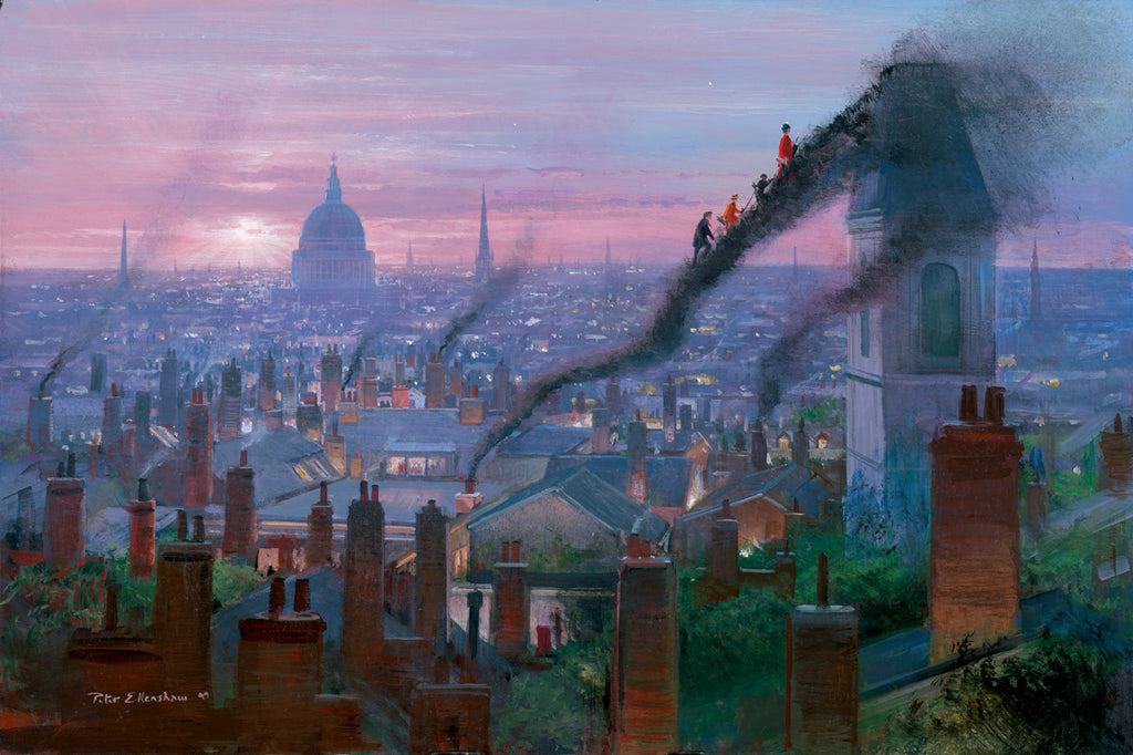 Mary Poppins Bert Jane and Michael Banks Climb the Smoke Staircase Disney Fine Art Giclée on Canvas by Peter Ellenshaw