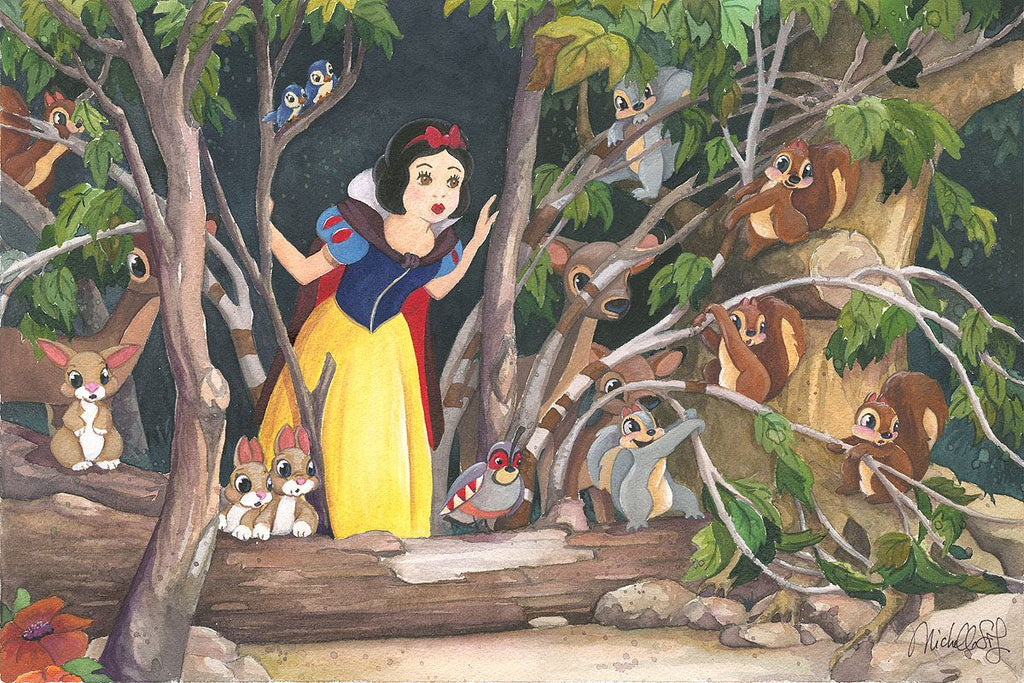 Snow White finds the Seven Dwarfs' Cottage with Some Help from Her Animal Friends Disney Fine Art Giclée on Canvas by Michelle St. Laurent