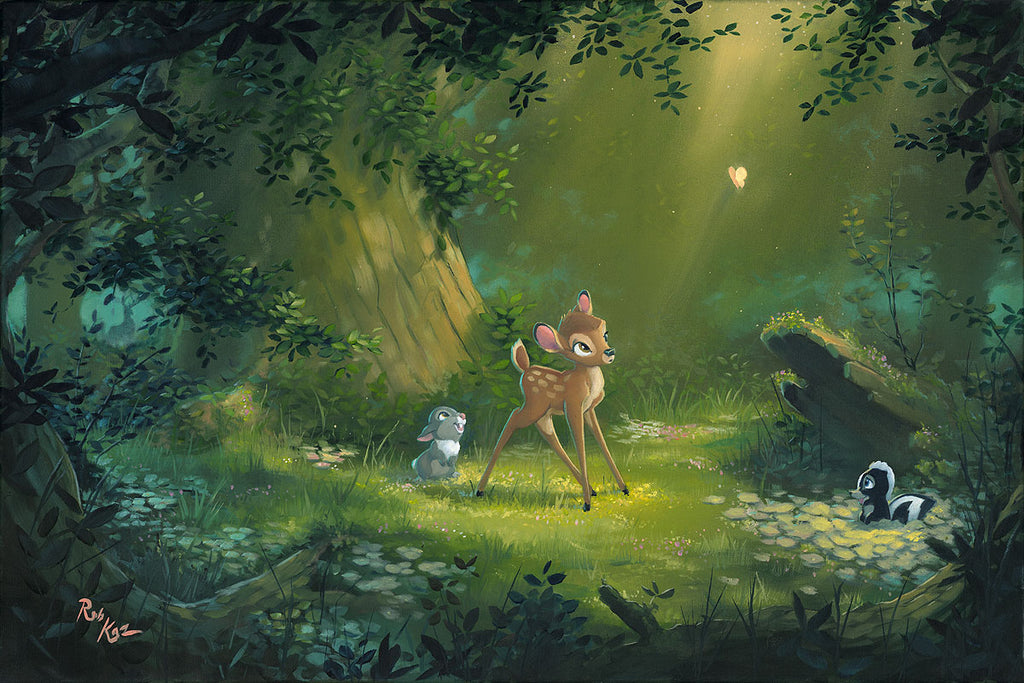Bambi Thumper and Flower Meet a Butterfly Disney Fine Art Giclée on Canvas by Rob Kaz