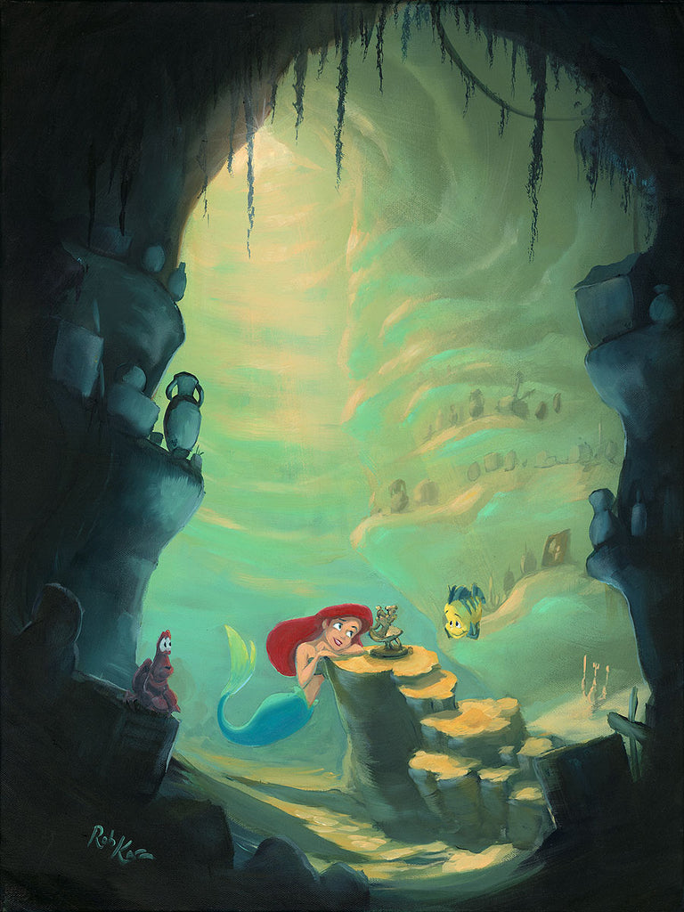 Ariel Flounder and Sebastian The Little Mermaid Treasure Trove Disney Fine Art Giclée on Canvas by Rob Kaz