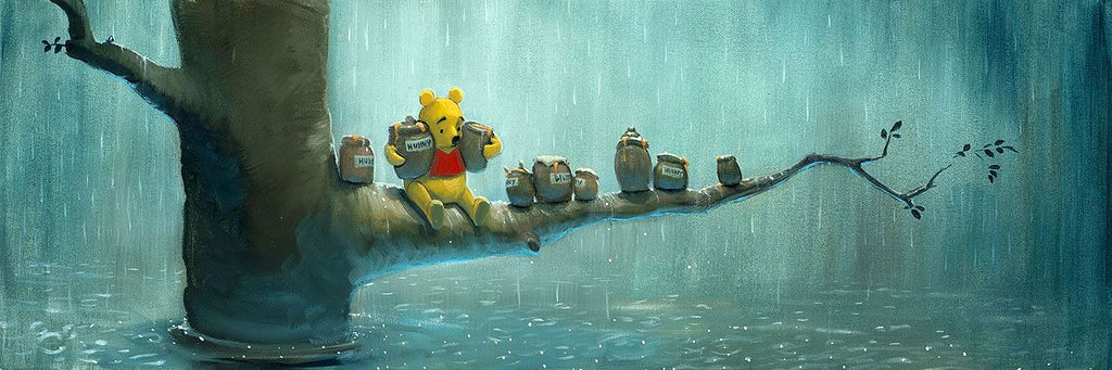 Winnie the Pooh Waiting out the Rain Disney Fine Art Giclée on Canvas by Rob Kaz