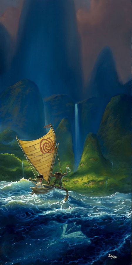 Moana and Maui Ocean Sailing Island We Know the Way Disney Fine Art Giclée on Canvas by Rob Kaz