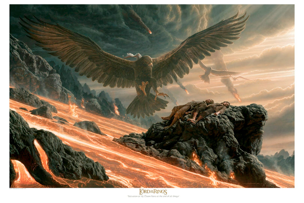 Frodo Sam Gandalf The Eagles Hobbits Volcano Lord of the Rings LOTR Epic Fantasy Fine Art