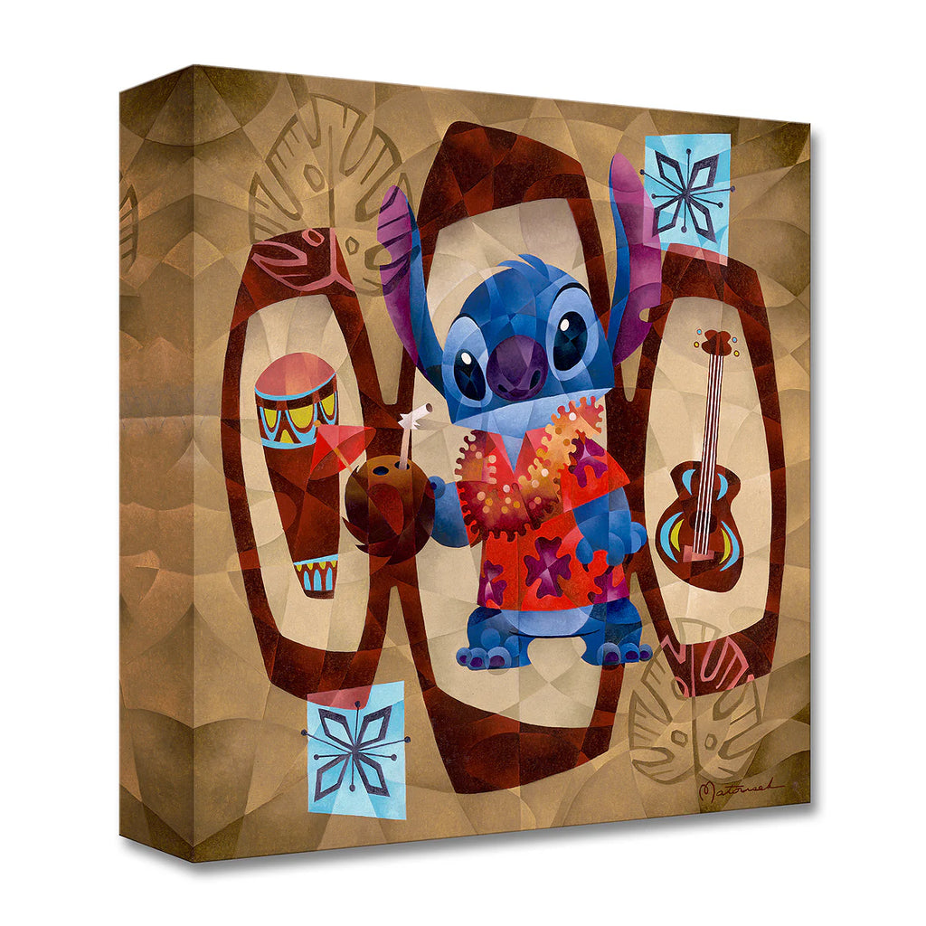 Stitch Floral Shirt Lei Tropical Drink Coconut Cup Pahu Drum Ukulele Disney Fine Art Mini-Canvas