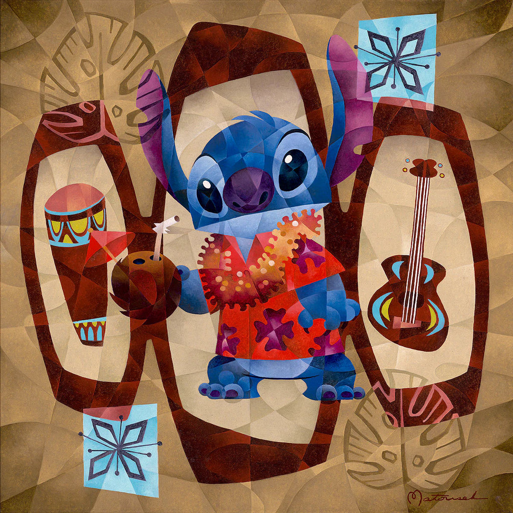 Stitch Floral Shirt Lei Tropical Drink Coconut Cup Pahu Drum Ukulele Disney Fine Art Mini-Canvas
