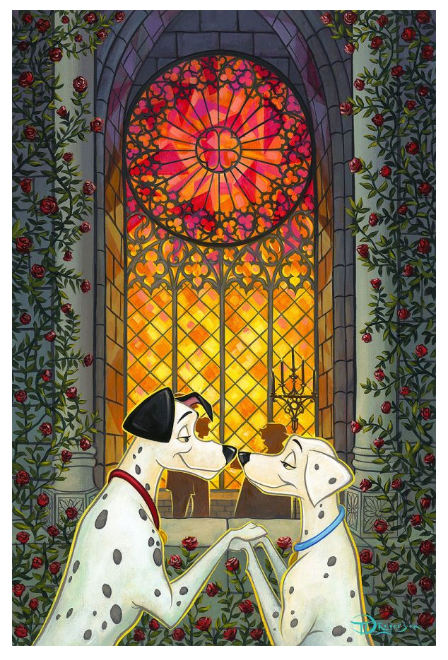 101 Roses Pongo & Perdita Disney Fine Art Giclée on Canvas by Tim Rogerson