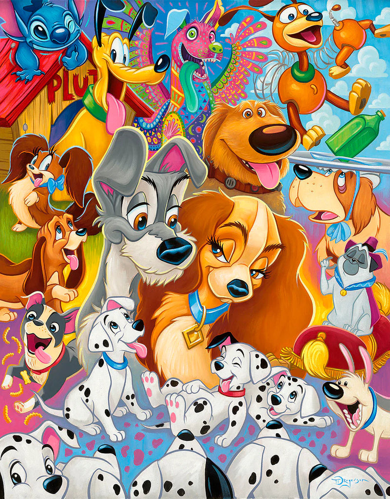 Lady and the Tramp 101 Dalmatians Dante Pluto Stitch Dug Nana Slinky Dog Disney Dogs Tribute Fine Art Giclée on Canvas
