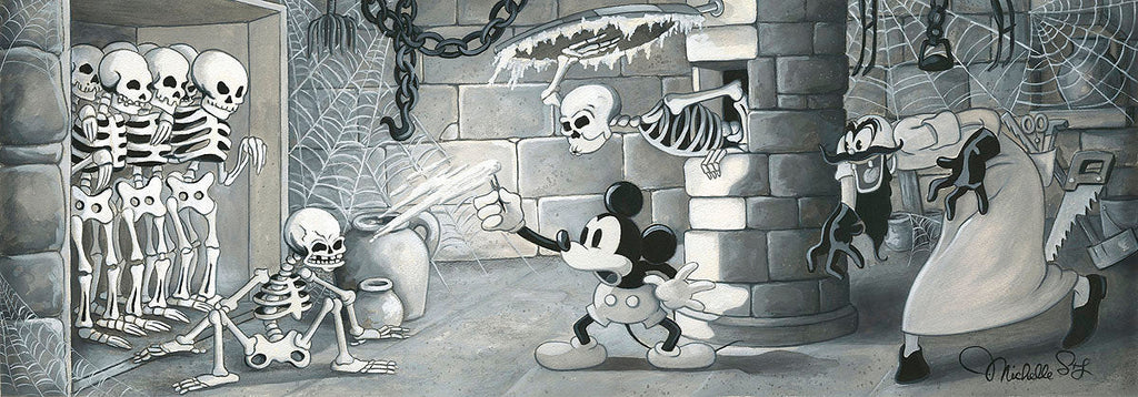 Disney Halloween Mickey Mouse The Mad Doctor Black and White Cartoon Fine Art Giclée on Canvas by Michelle St. Laurent