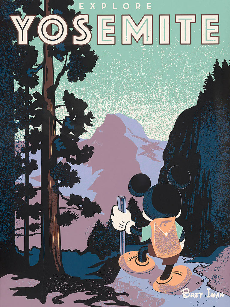 Hiking in Yosemite Mickey's Tour of US National Parks Series Disney Fine Art Canvas by Mickey Voice Actor Artist Bret Iwan
