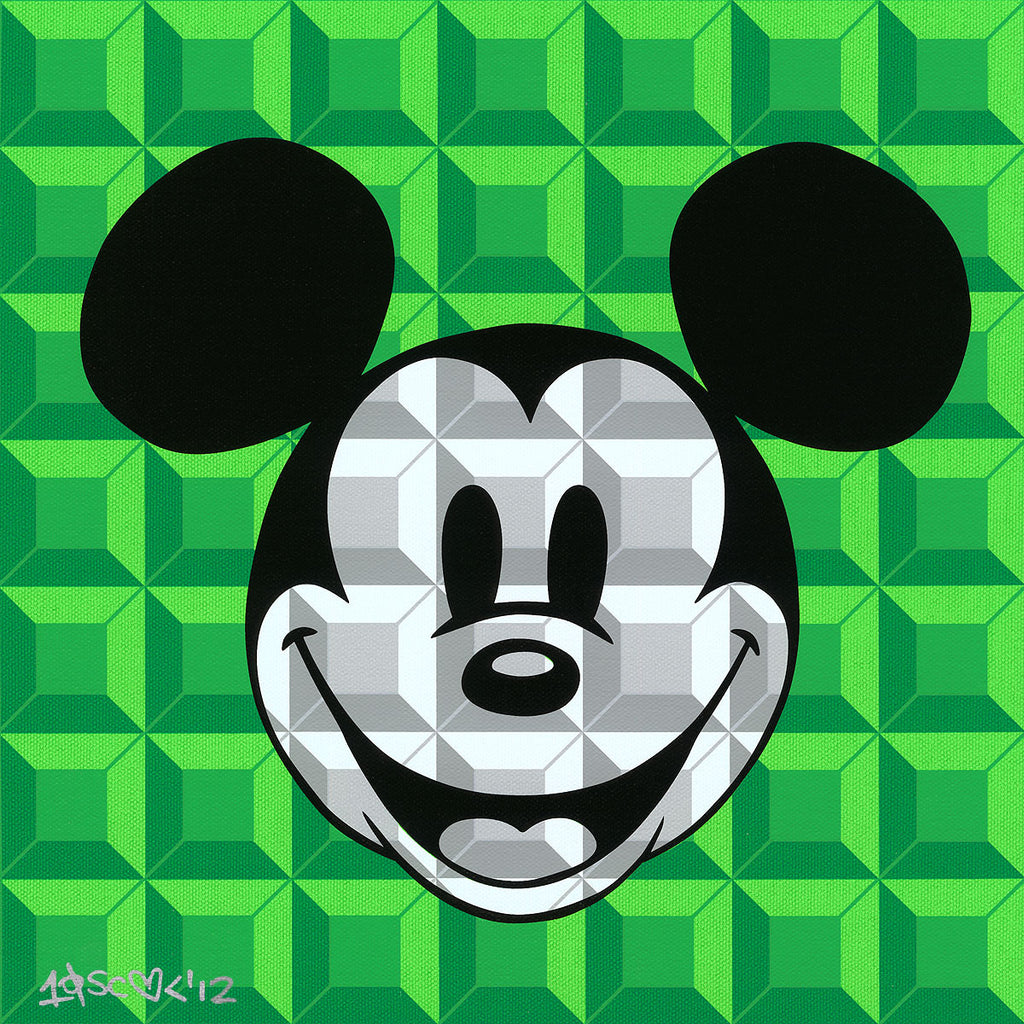 8-Bit Block Mickey Green Disney Fine Art Serigraph on Canvas by Tennessee Loveless