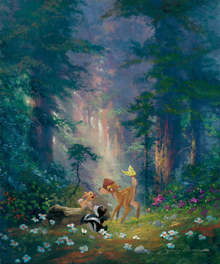 Bambi and Friends with a Yellow Butterfly Disney Fine Art Giclée on Canvas by James Coleman
