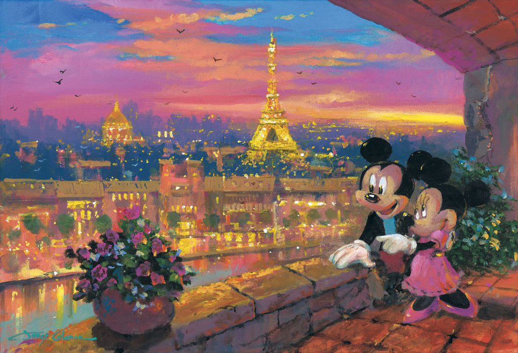 Mickey and Minnie Mouse Sunset in Paris Disney Fine Art Giclée on Canvas by James Coleman