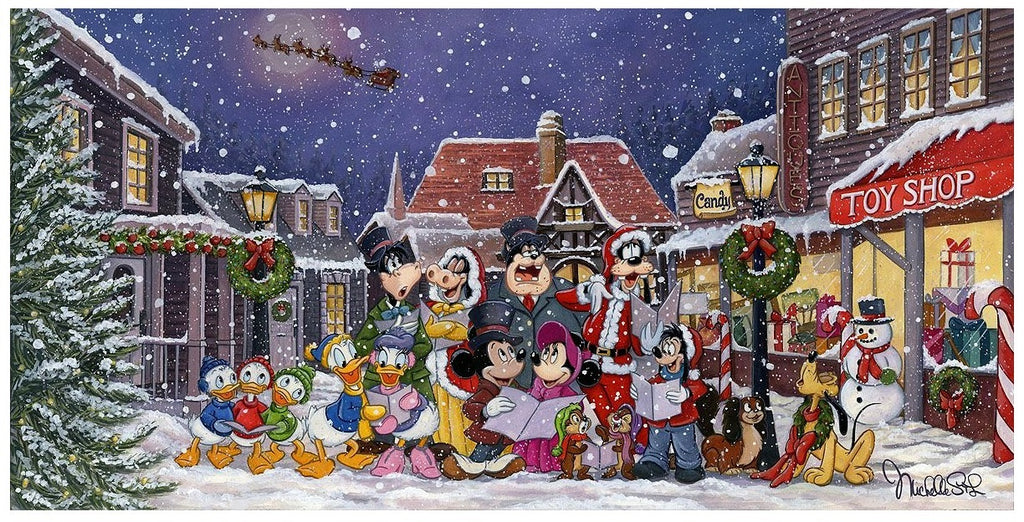 Disney Christmas Carol Mickey & Friends Holiday Caroling Fine Art Giclée on Canvas by Michelle St. Laurent