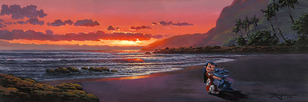 Lilo & Stitch Beach Sunset Disney Fine Art Giclée on Canvas by Rodel Gonzalez