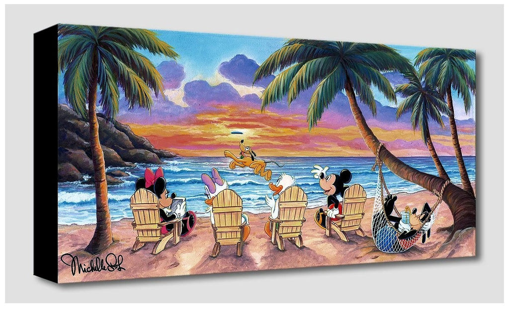 Minnie Daisy Donald Mickey Goofy & Pluto at the Beach Disney Fine Art Giclée on Canvas by Michelle St. Laurent