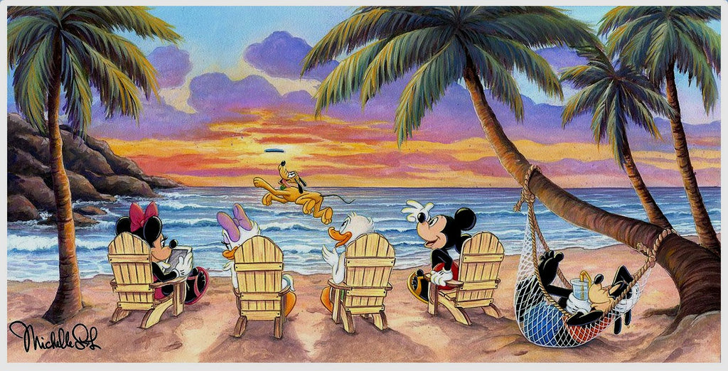 Minnie Daisy Donald Mickey Goofy & Pluto at the Beach Disney Fine Art Giclée on Canvas by Michelle St. Laurent