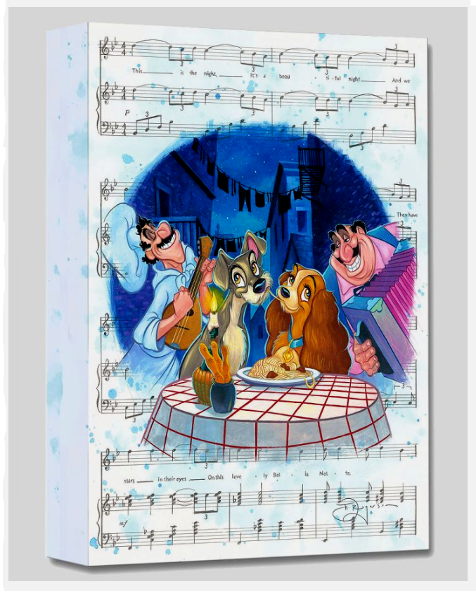 Lady and the Tramp Tony's Restaurant Bella Notte Sheet Music Disney Fine Art Giclée on Canvas by Tim Rogerson