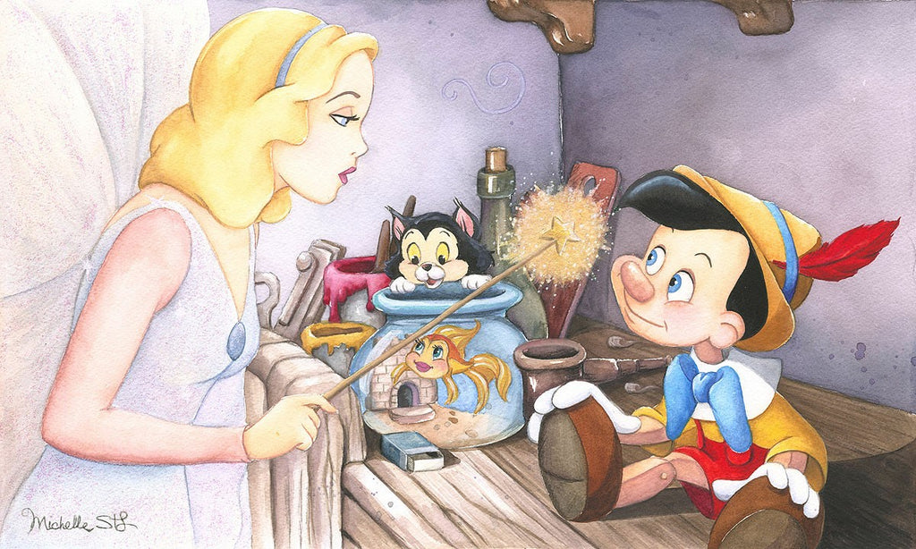 Pinocchio Becomes a Real Boy Disney Fine Art Giclée on Canvas by Michelle St. Laurent