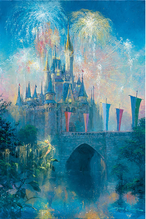 Walt Disney World Castle Fireworks Disney Fine Art Giclée on Canvas by James Coleman