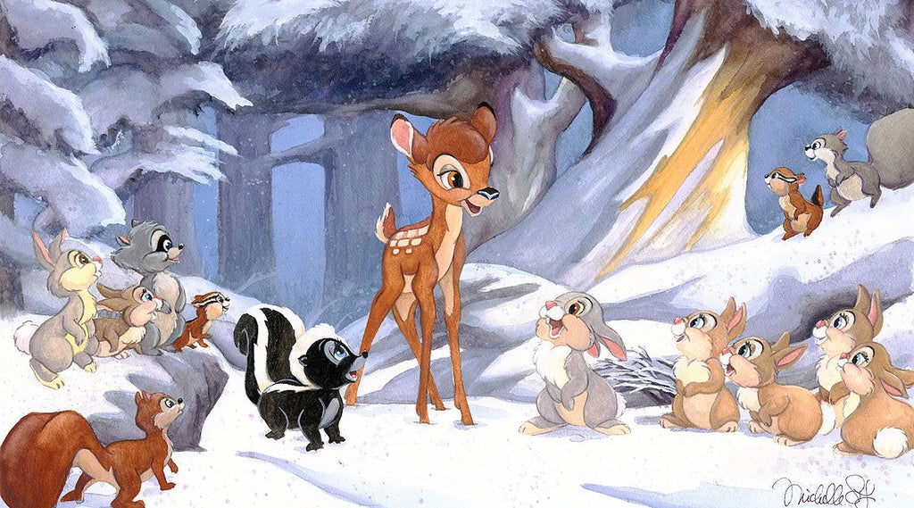 Bambi Flower Thumper and Friends Winter Fun Awaits Disney Fine Art Giclée on Canvas by Michelle St. Laurent