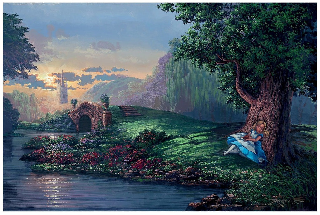 Alice in Wonderland Napping Dreaming by a River Disney Fine Art Giclée on Canvas by Rodel Gonzalez