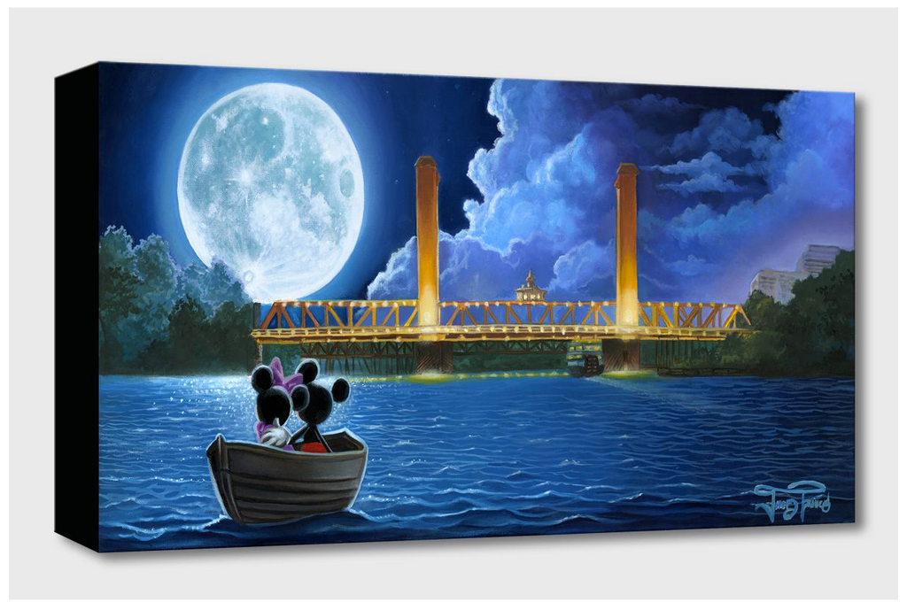 Mickey & Minnie Romantic Moonlit Boat Ride Disney Fine Art Giclée on Canvas by Jared Franco