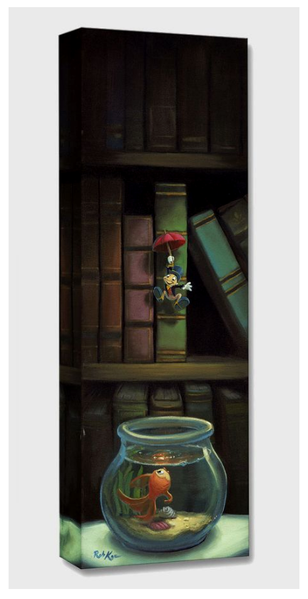 Jiminy Cricket Dropping In Geppetto's Goldfish Cleo Disney Fine Art Giclée on Canvas by Rob Kaz
