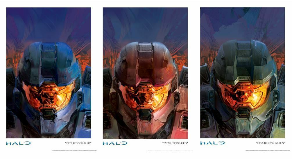 Halo Reach Evolutions Blue Red Green Fine Art - See Reflections in Helmet Visors