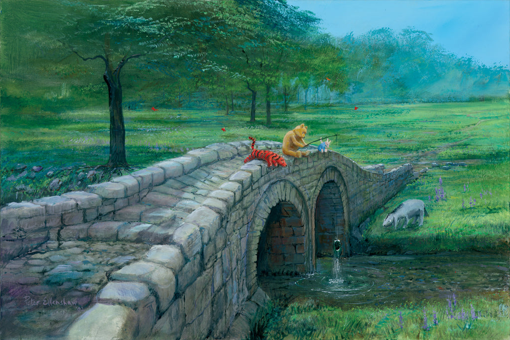 Winnie the Pooh Fishing with Eeyore Piglet and Tigger Disney Fine Art Giclée on Canvas by Peter Ellenshaw