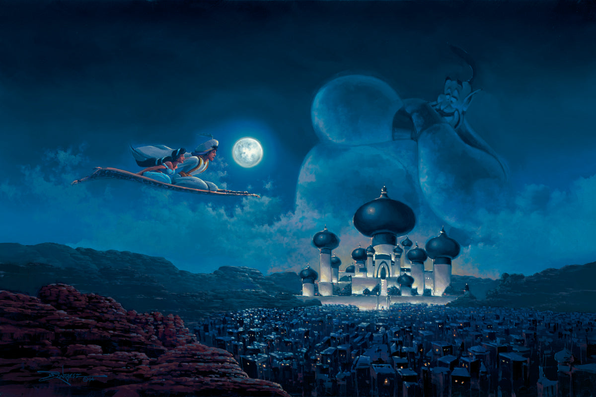 Aladdin Magic Carpet Ride over Agrabah Disney Fine Art Giclée on