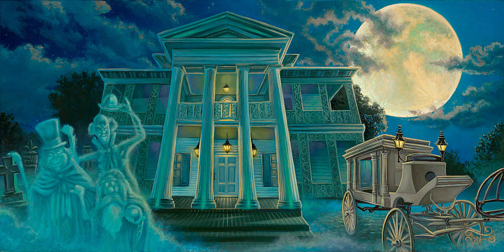 Disney Hitchhiking Ghosts Ezra Beane Professor Phineas Plump and Gus Disneyland The Haunted Mansion Fine Art Giclée on Canvas