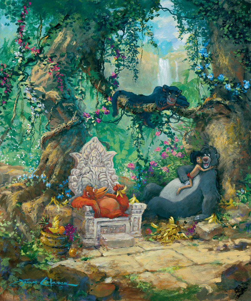Mowgli and Baloo with King Louie and Bagheera Disney Fine Art Giclée on Canvas by James Coleman