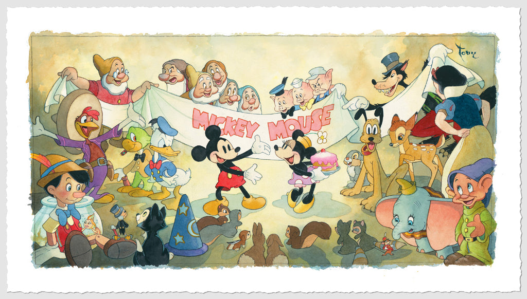 Mickey Mouse Birthday Party Cake Disney 1940s Classic Characters Fine Art Giclée on Paper by Toby Bluth