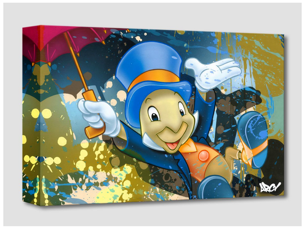 Jiminy Cricket Umbrella Splashed Paint Portrait Tribute Disney Fine Art Giclée on Canvas by ARCY