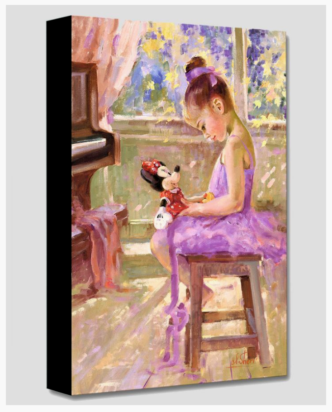 Little Girl Ballerina Minnie Mouse Stuffed Animal Disney Fine Art Giclée on Canvas by Irene Sheri