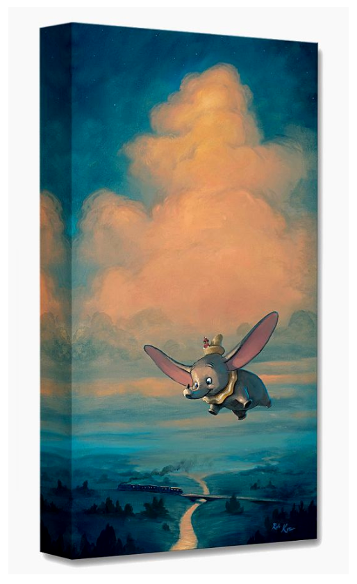 Dumbo Magic Feather Timothy Mouse Flying Over Casey Jr. Circus Train Disney Fine Art Giclée on Canvas by Rob Kaz
