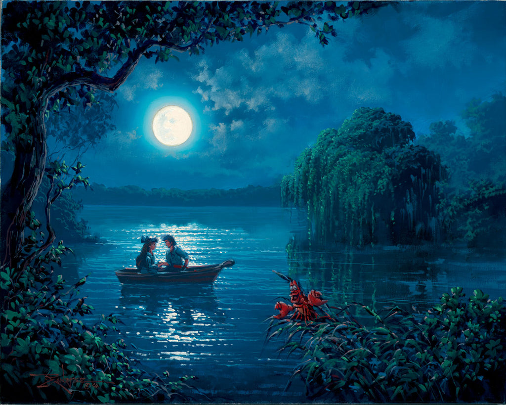 Ariel and Prince Eric under Moonlight Disney Fine Art Giclée on Canvas by Rodel Gonzalez