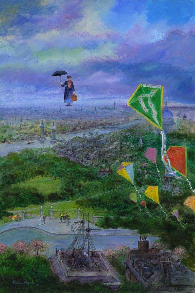 Mary Poppins Let's Go Fly a Kite Disney Fine Art Giclée on Canvas by Harrison Ellenshaw