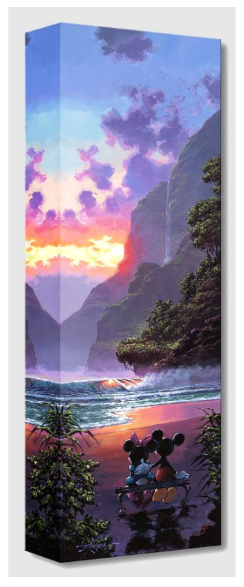 Mickey & Minnie Crashing Waves Hawaiian Beach Sunset Waterfall Disney Fine Art Giclée on Canvas